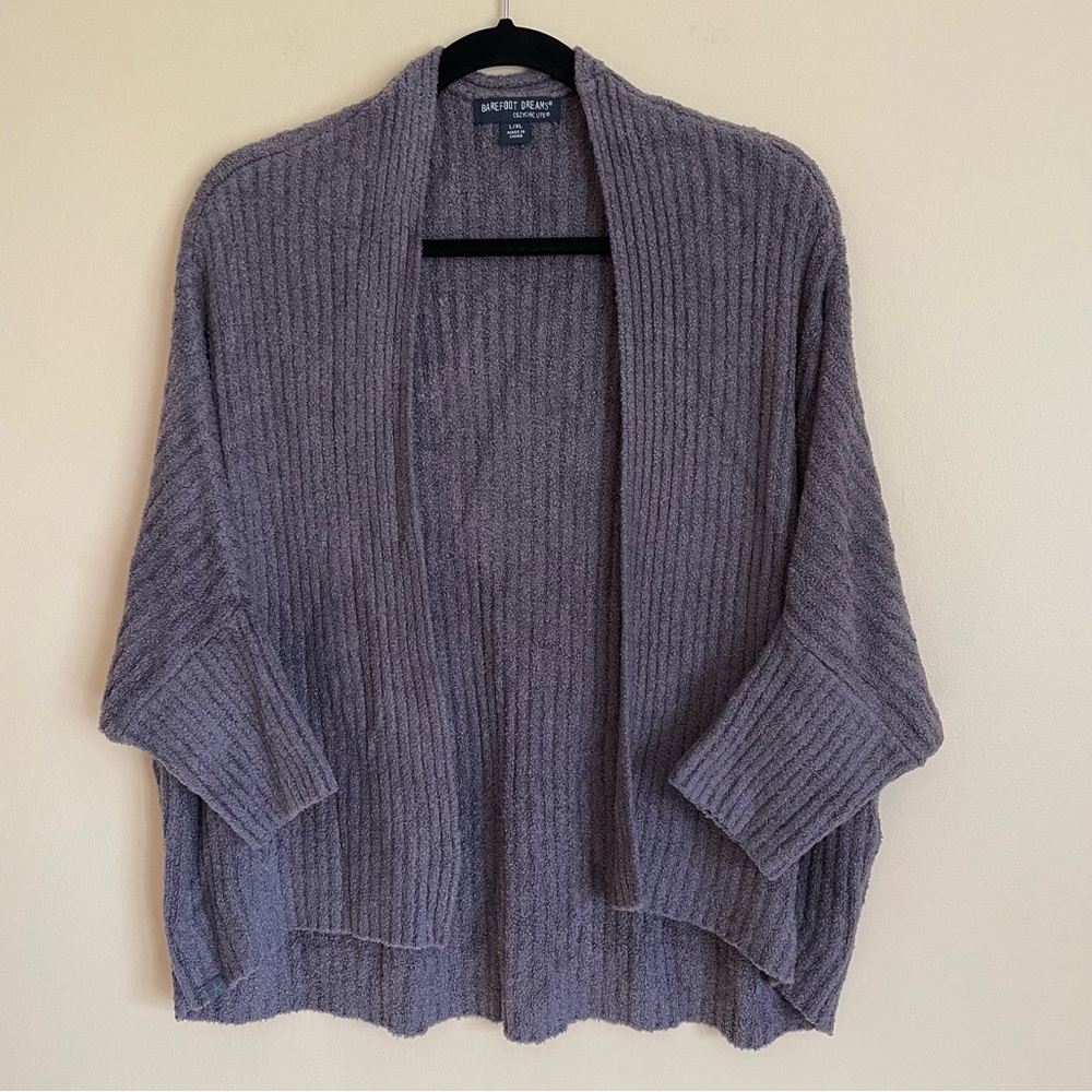 Barefoot Dreams CozyChic Lite Ribbed Cable Shrug Open Cardigan Gray Size L/XL